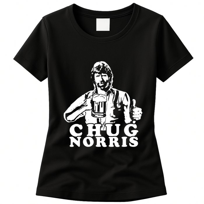 Chug Chuck Norris Funny Beer Drinking Hilarious Party 80s 90s Movie Womens T-Shirt
