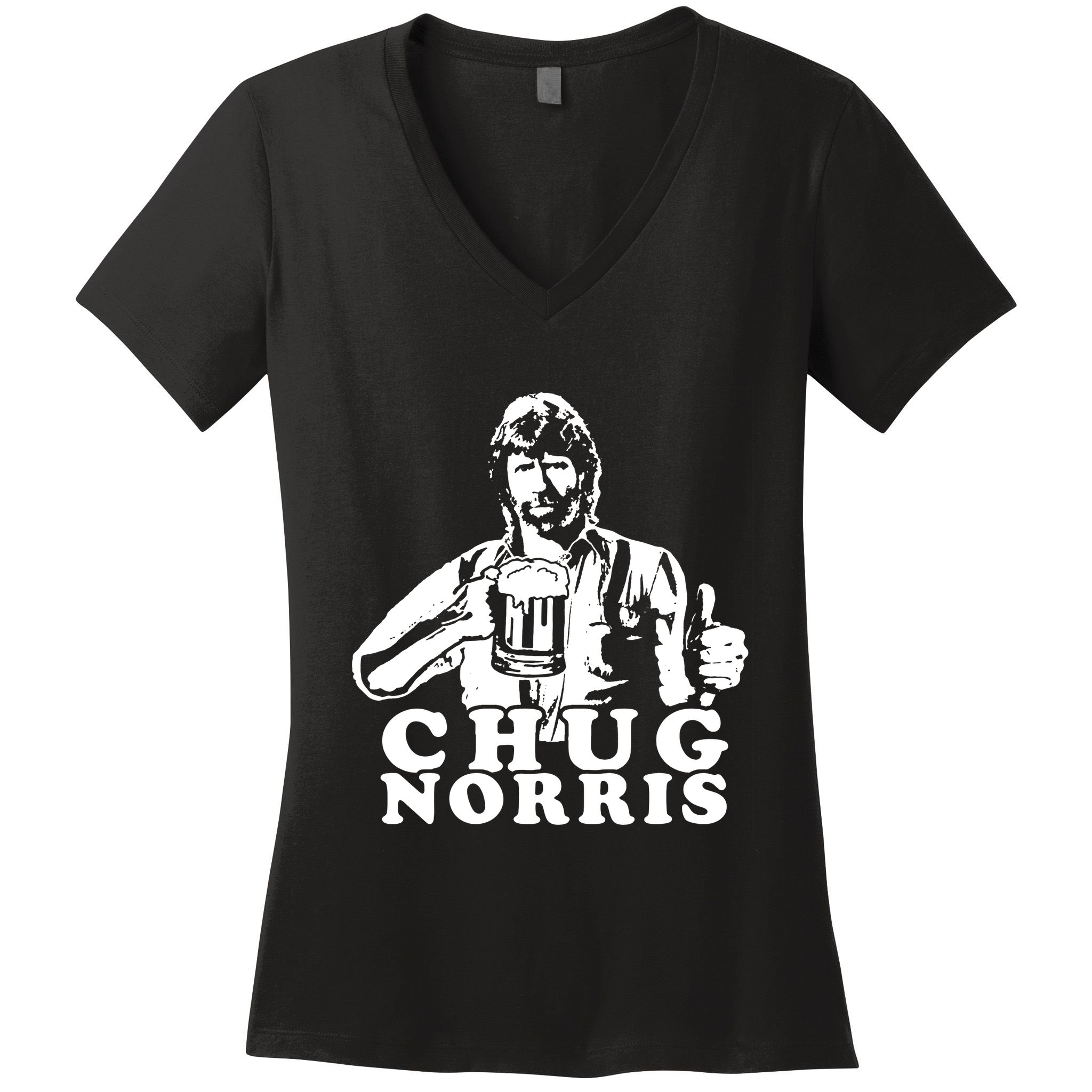 Chug Chuck Norris Funny Beer Drinking Hilarious Party 80s 90s Movie Women's V-Neck T-Shirt