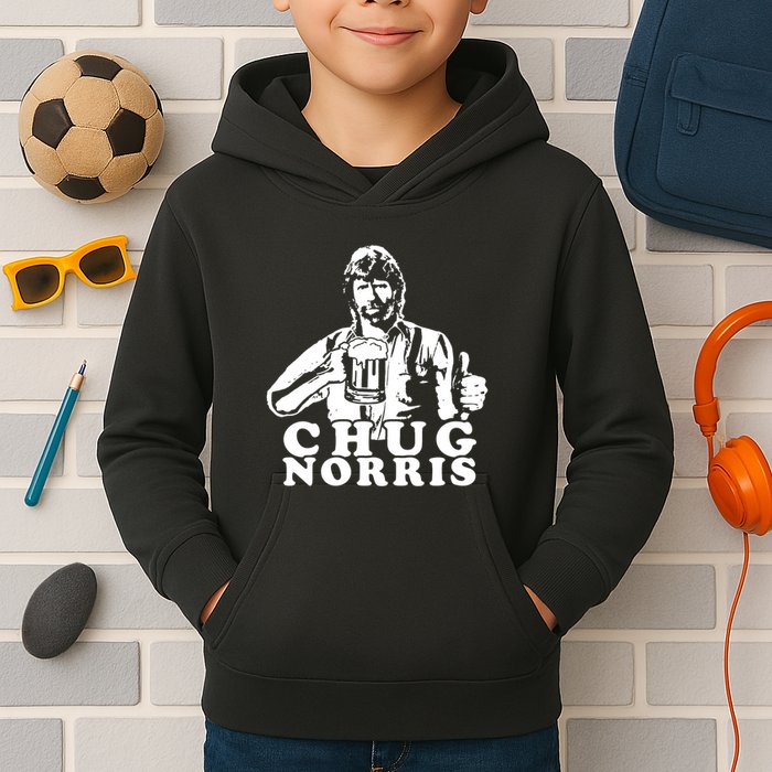 Chug Chuck Norris Funny Beer Drinking Hilarious Party 80s 90s Movie Kids Hoodie