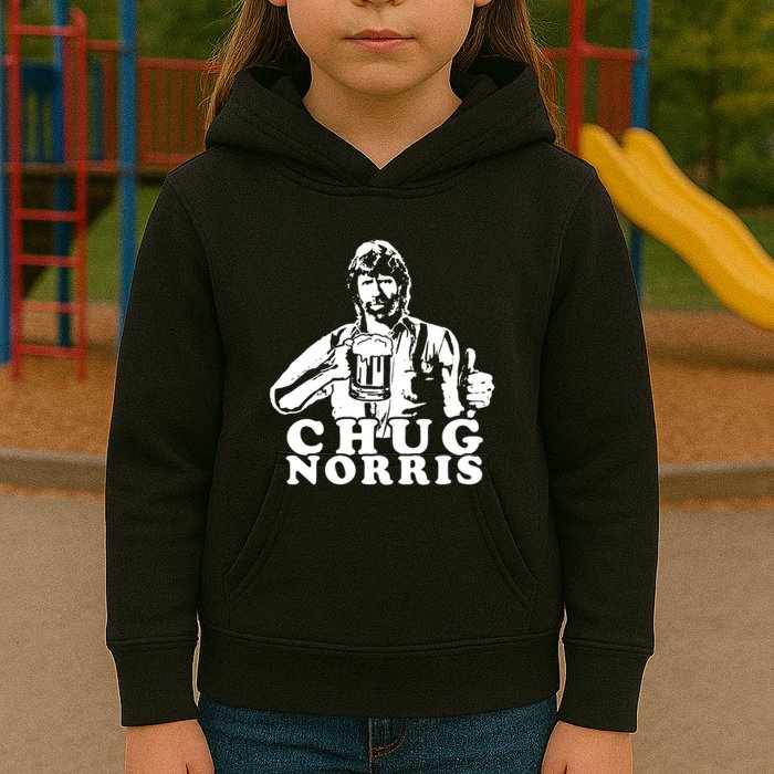 Chug Chuck Norris Funny Beer Drinking Hilarious Party 80s 90s Movie Kids Hoodie