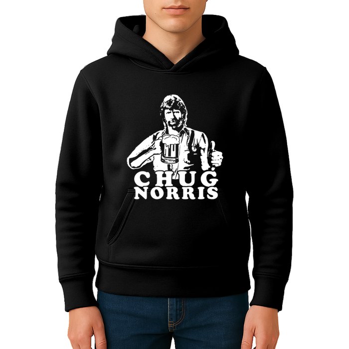 Chug Chuck Norris Funny Beer Drinking Hilarious Party 80s 90s Movie Kids Hoodie