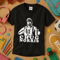 Chug Chuck Norris Funny Beer Drinking Hilarious Party 80s 90s Movie Kids T-Shirt