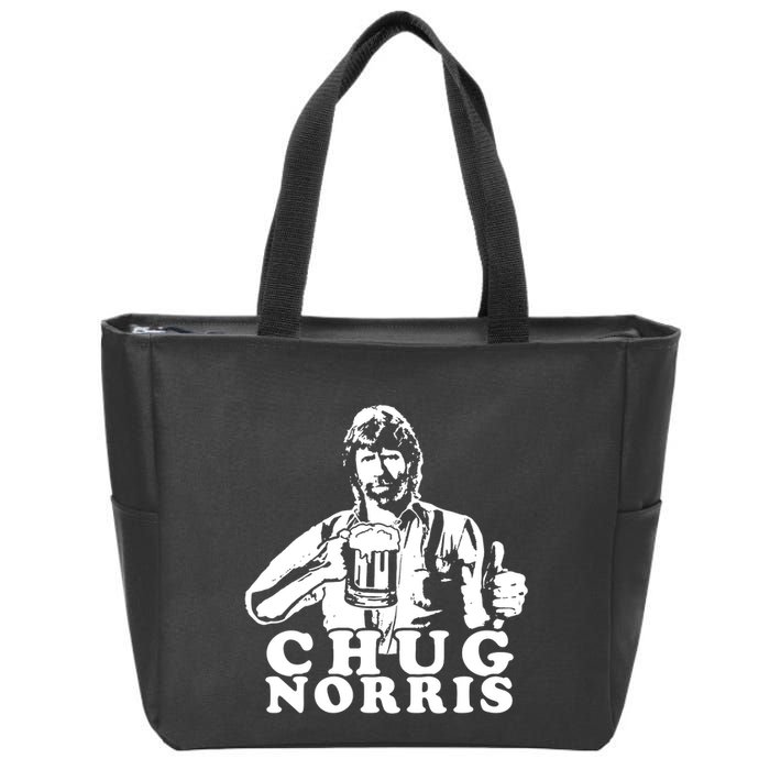 Chug Chuck Norris Funny Beer Drinking Hilarious Party 80s 90s Movie Zip Tote Bag