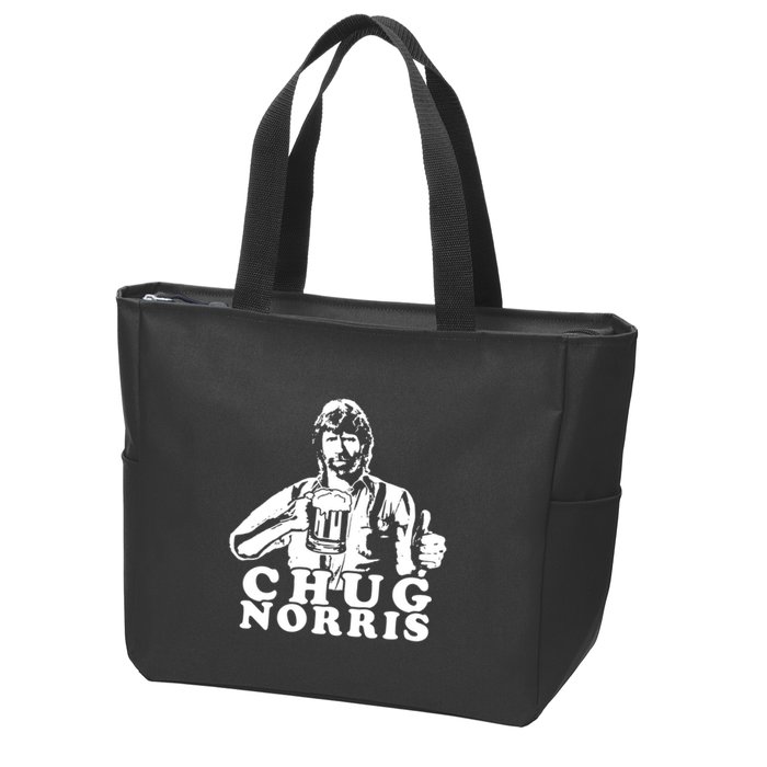 Chug Chuck Norris Funny Beer Drinking Hilarious Party 80s 90s Movie Zip Tote Bag