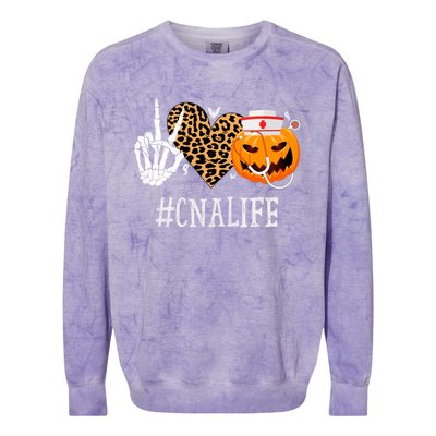 Cna Certified Nursing Assistant Peace Love Pumpkin Halloween Gift Colorblast Crewneck Sweatshirt