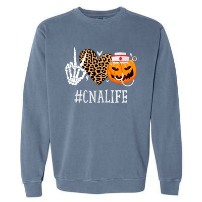 Cna Certified Nursing Assistant Peace Love Pumpkin Halloween Gift Garment-Dyed Sweatshirt