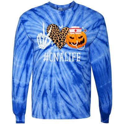 Cna Certified Nursing Assistant Peace Love Pumpkin Halloween Gift Tie-Dye Long Sleeve Shirt