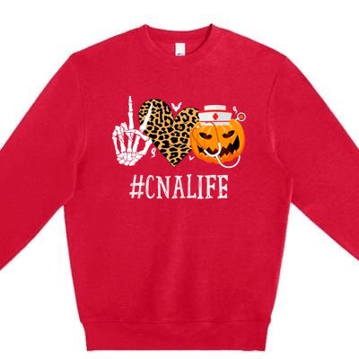 Cna Certified Nursing Assistant Peace Love Pumpkin Halloween Gift Premium Crewneck Sweatshirt