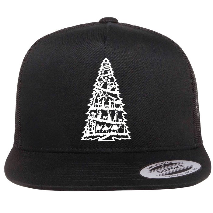 Christian Christmas Nativity Scene Xmas Tree Flat Bill Trucker Hat