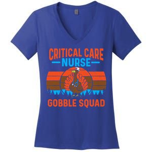 Critical Care Nurse Gobble Squad Turkey Thanksgiving Nurses Gift Women's V-Neck T-Shirt