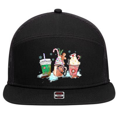 Christmas Coffee Nurse 7 Panel Mesh Trucker Snapback Hat