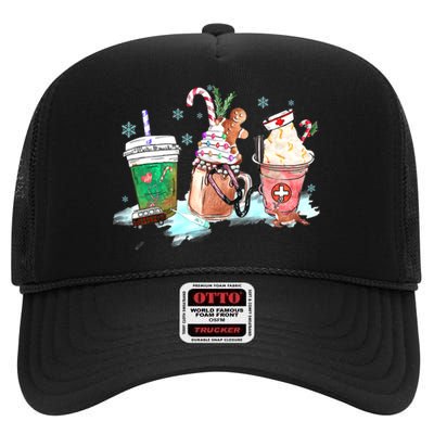 Christmas Coffee Nurse High Crown Mesh Back Trucker Hat