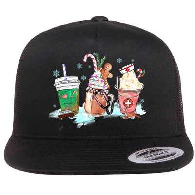 Christmas Coffee Nurse Flat Bill Trucker Hat