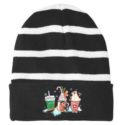 Christmas Coffee Nurse Striped Beanie with Solid Band