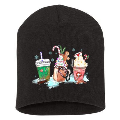 Christmas Coffee Nurse Short Acrylic Beanie