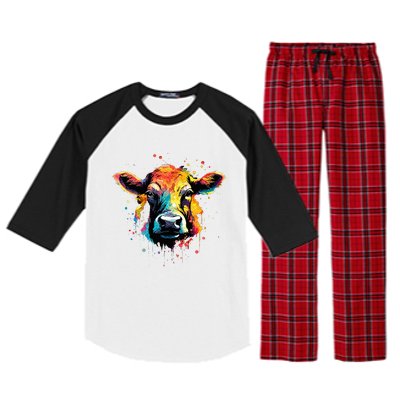 Cool Cow On Colorful Painted Cow Raglan Sleeve Pajama Set