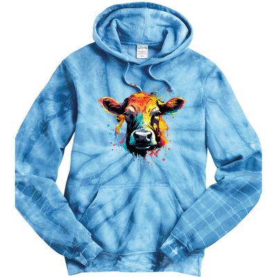 Cool Cow On Colorful Painted Cow Tie Dye Hoodie