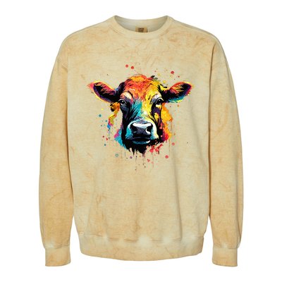 Cool Cow On Colorful Painted Cow Colorblast Crewneck Sweatshirt