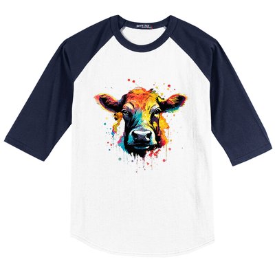 Cool Cow On Colorful Painted Cow Baseball Sleeve Shirt