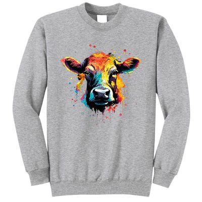 Cool Cow On Colorful Painted Cow Tall Sweatshirt