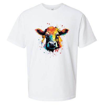 Cool Cow On Colorful Painted Cow Sueded Cloud Jersey T-Shirt