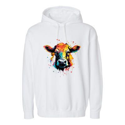 Cool Cow On Colorful Painted Cow Garment-Dyed Fleece Hoodie