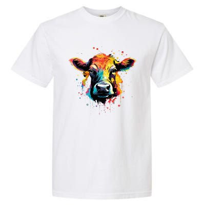 Cool Cow On Colorful Painted Cow Garment-Dyed Heavyweight T-Shirt