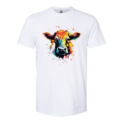 Cool Cow On Colorful Painted Cow Softstyle CVC T-Shirt