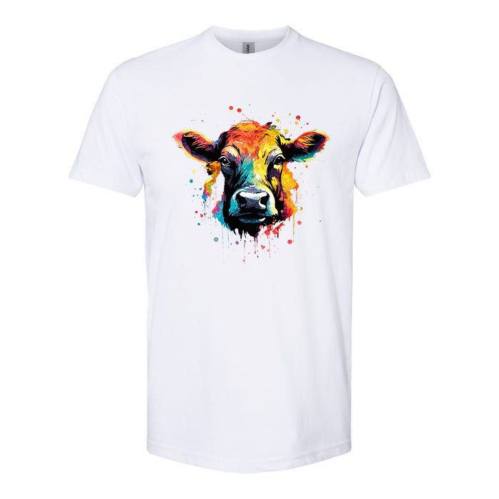 Cool Cow On Colorful Painted Cow Softstyle CVC T-Shirt