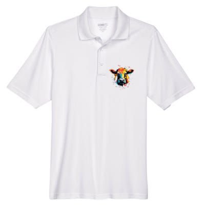 Cool Cow On Colorful Painted Cow Men's Origin Performance Pique Polo