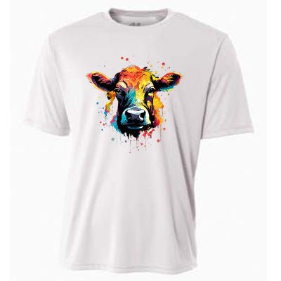 Cool Cow On Colorful Painted Cow Cooling Performance Crew T-Shirt