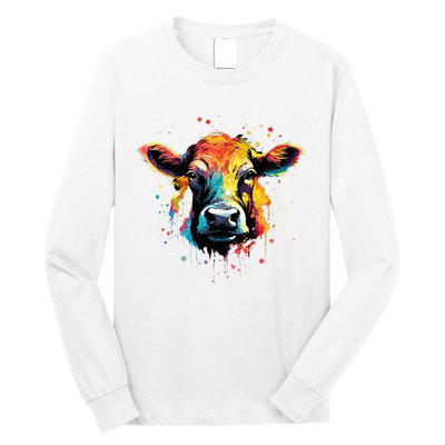 Cool Cow On Colorful Painted Cow Long Sleeve Shirt