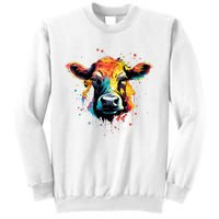 Cool Cow On Colorful Painted Cow Sweatshirt