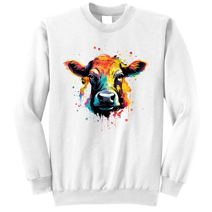 Cool Cow On Colorful Painted Cow Sweatshirt