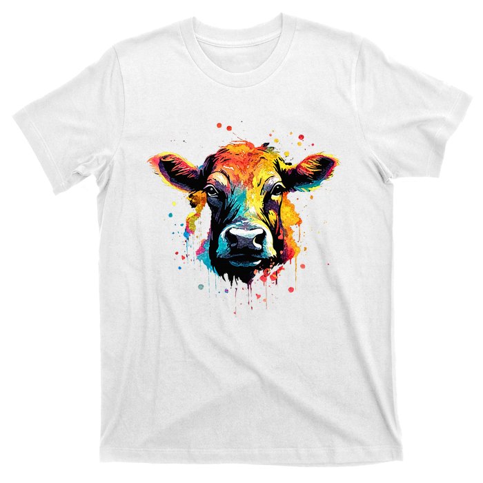 Cool Cow On Colorful Painted Cow T-Shirt