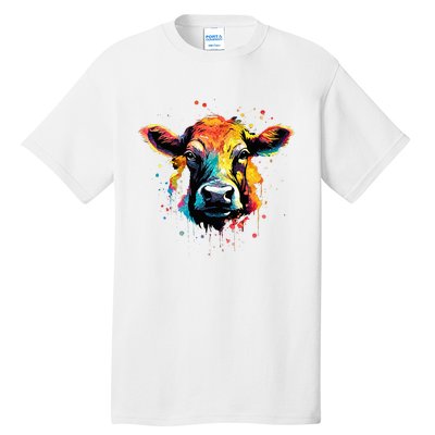 Cool Cow On Colorful Painted Cow Tall T-Shirt