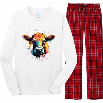 Cool Cow On Colorful Painted Cow Long Sleeve Pajama Set