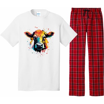 Cool Cow On Colorful Painted Cow Pajama Set