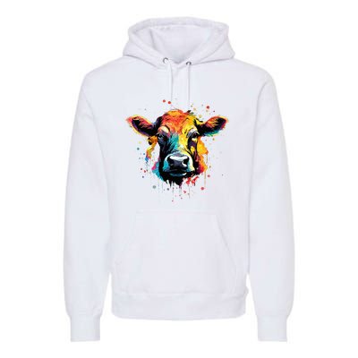 Cool Cow On Colorful Painted Cow Premium Hoodie