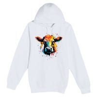 Cool Cow On Colorful Painted Cow Premium Pullover Hoodie