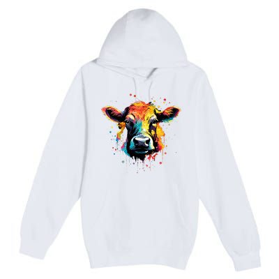 Cool Cow On Colorful Painted Cow Premium Pullover Hoodie