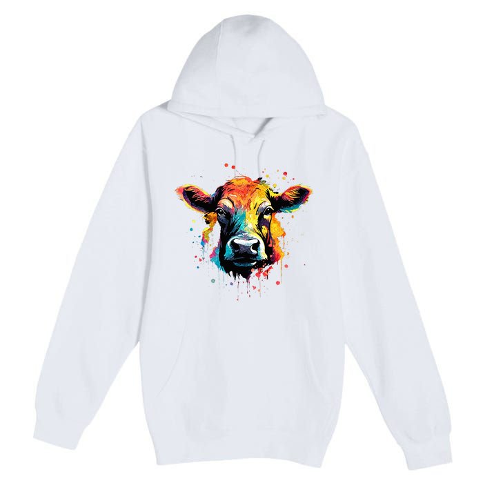 Cool Cow On Colorful Painted Cow Premium Pullover Hoodie