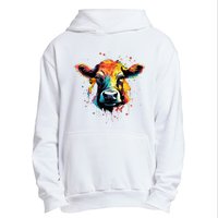 Cool Cow On Colorful Painted Cow Urban Pullover Hoodie