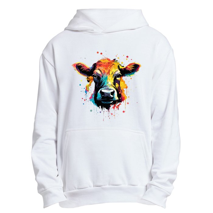 Cool Cow On Colorful Painted Cow Urban Pullover Hoodie