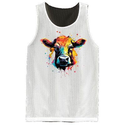 Cool Cow On Colorful Painted Cow Mesh Reversible Basketball Jersey Tank