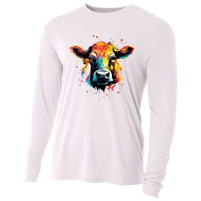 Cool Cow On Colorful Painted Cow Cooling Performance Long Sleeve Crew