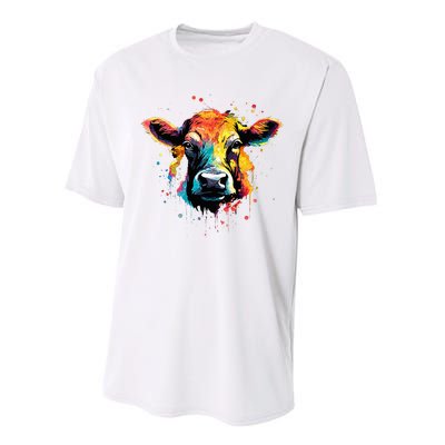 Cool Cow On Colorful Painted Cow Performance Sprint T-Shirt