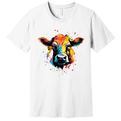 Cool Cow On Colorful Painted Cow Premium T-Shirt