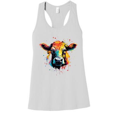 Cool Cow On Colorful Painted Cow Women's Racerback Tank