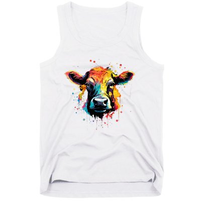 Cool Cow On Colorful Painted Cow Tank Top